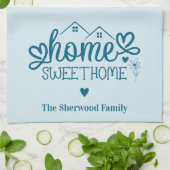 Blue Home Sweet Home Gepersonaliseerd Theedoek (Gevouwen)