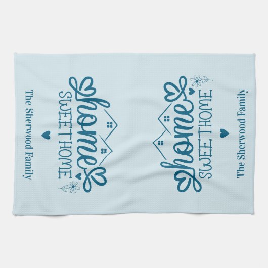 Blue Home Sweet Home Gepersonaliseerd Theedoek (Horizontaal)