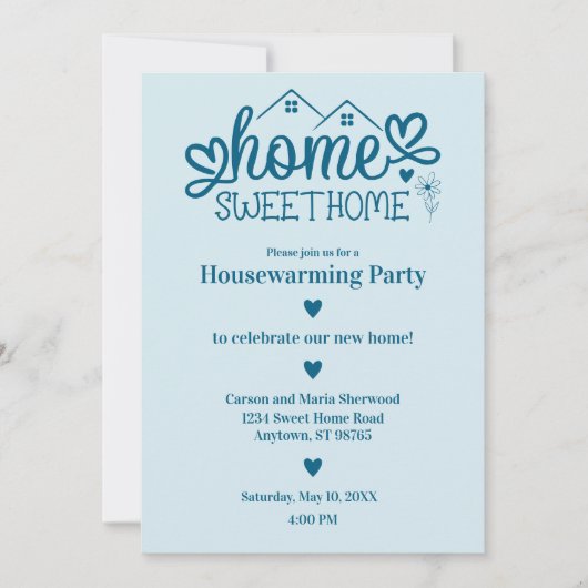 Blue Home Sweet Home Gepersonaliseerde housewarmin Kaart (Voorkant)