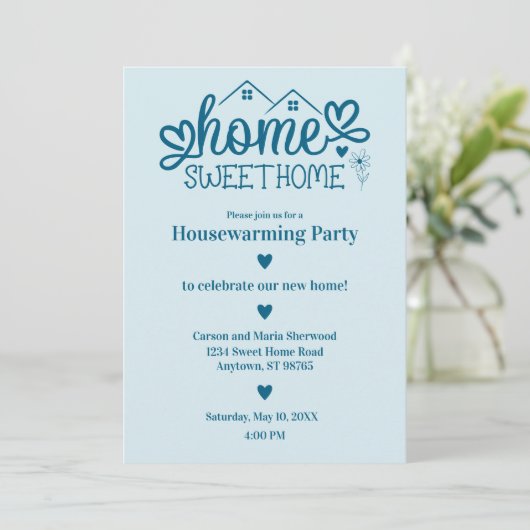 Blue Home Sweet Home Gepersonaliseerde housewarmin Kaart (Staand voorkant)