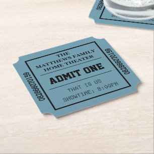 Blue Home Theater Persoonlijke Movie Ticket Kartonnen Onderzetters