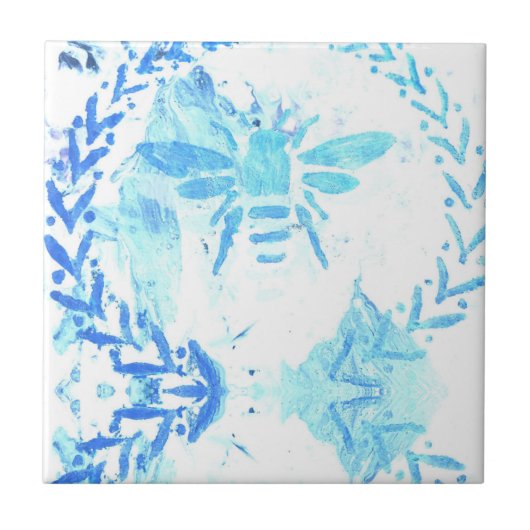 Blue Honey Bee Wreath Farmhouse Tegeltje (Voorkant)
