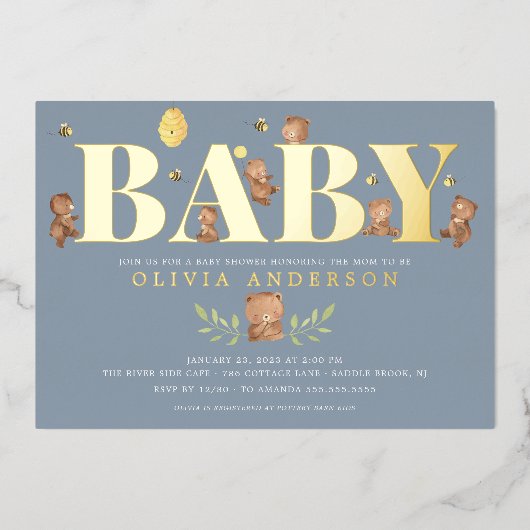 Blue Honey Beer Baby shower Invitation Folie Uitnodiging (Voorkant)