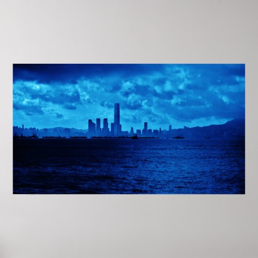 Blue Hong Kong Skyline Poster (Voorkant)