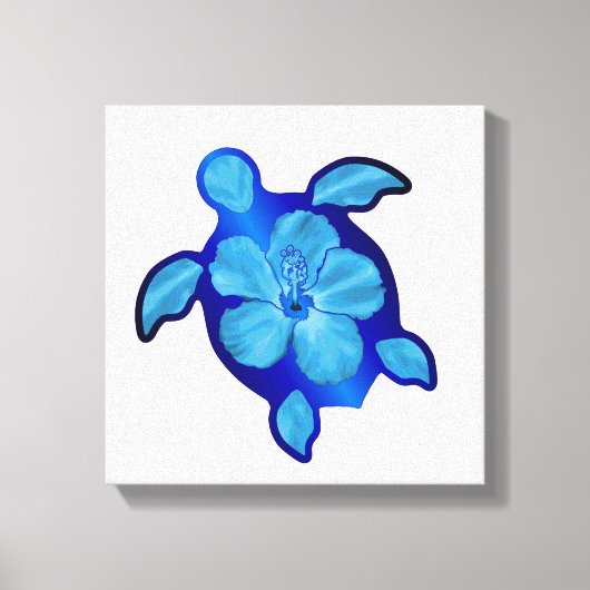 Blue Honu Turtle en Hibiscus Canvas Afdruk (Voorkant)