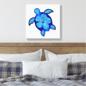 Blue Honu Turtle en Hibiscus Canvas Afdruk (Insitu (Slaapkamer))