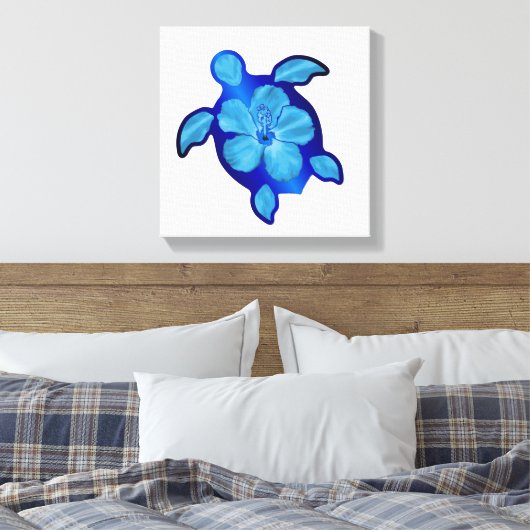 Blue Honu Turtle en Hibiscus Canvas Afdruk (Insitu (Slaapkamer))