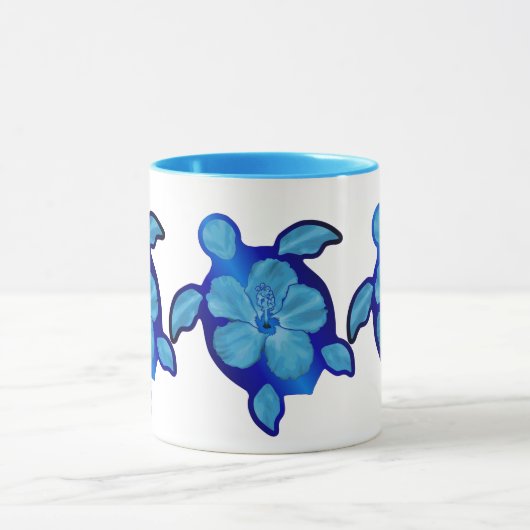 Blue Honu Turtle en Hibiscus Mok (Midden)
