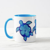 Blue Honu Turtle en Hibiscus Mok (Links)