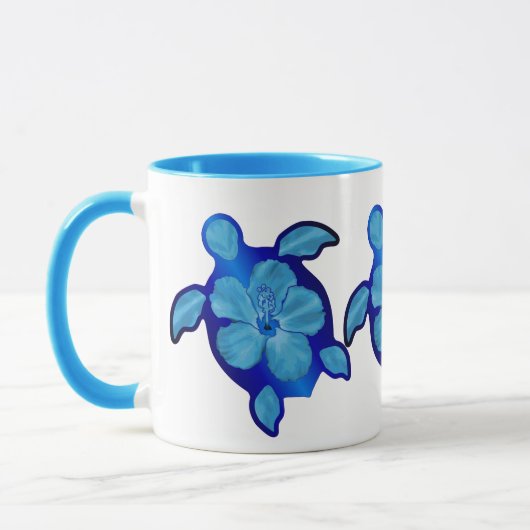 Blue Honu Turtle en Hibiscus Mok (Links)