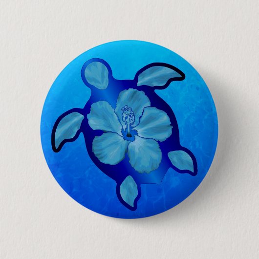 Blue Honu Turtle en Hibiscus Ronde Button 5,7 Cm (Voorkant)