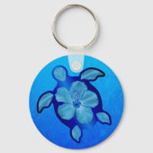 Blue Honu Turtle en Hibiscus Sleutelhanger (Voorkant)