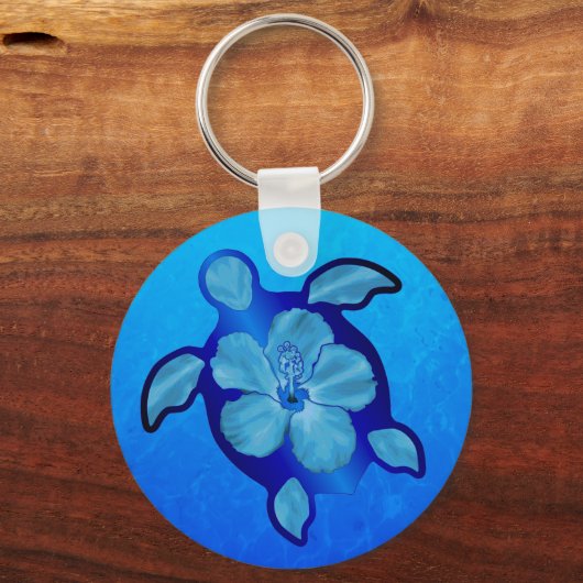 Blue Honu Turtle en Hibiscus Sleutelhanger (Voorkant)