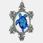 Blue Honu Turtle en Hibiscus Tin Sneeuwvlok Ornament (Links)