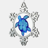 Blue Honu Turtle en Hibiscus Tin Sneeuwvlok Ornament (Rechts)