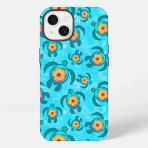 Blue Honu Zee Turtles Hibiscus Flowers iPhone 13 Hoesje