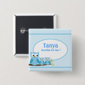 Blue Hoot Owls Baby shower Name Tag Button (Voorkant /achterkant)