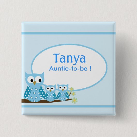 Blue Hoot Owls Baby shower Name Tag Button (Voorkant)