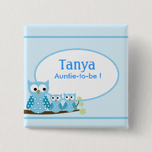 Blue Hoot Owls Baby shower Name Tag Button