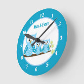 Blue Hoot Owls Wall Clock Ronde Klok (Hoek)