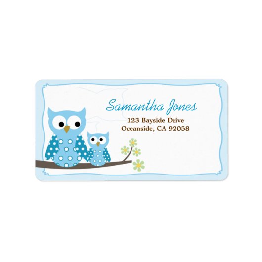 Blue Hoot Ownership Baby shower Address Label (Voorkant)