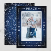 Blue Hope Peace Love Sneeuwsterren Kerstfoto Feestdagenkaart (Voorkant / Achterkant)