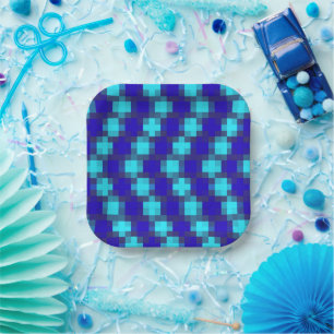 Blue Horizon: geruit patroon in vier blues, Papieren Bordje