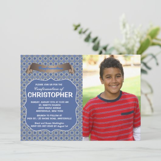 Blue Horizon Photo Invitation Kaart (Staand voorkant)