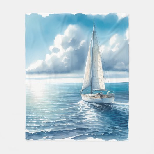 Blue Horizon Solitary Sailboat Fleece Deken (Voorkant)