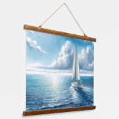 Blue Horizon Solitary Sailboat Hangend Wandkleed (Gebogen)