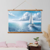 Blue Horizon Solitary Sailboat Hangend Wandkleed (Slaapkamer)