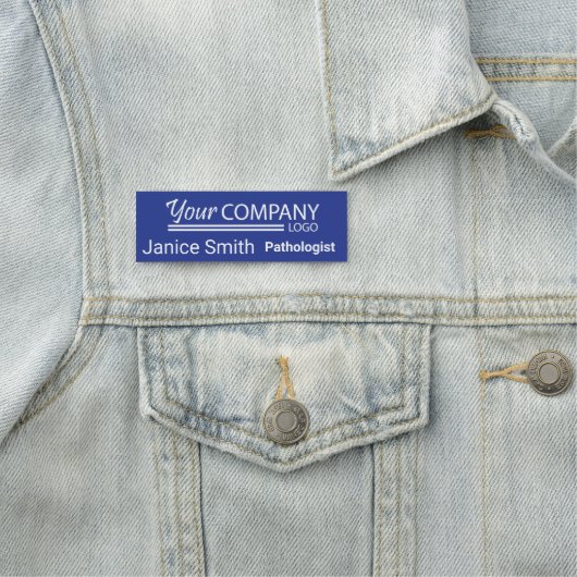 Blue Horizontal Logo Branded Convention Trade Show Naamplaatje (In situ)