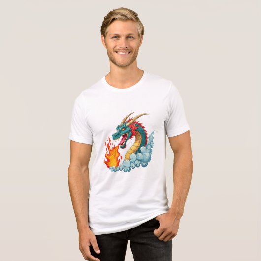 Blue horned dragon Tri-Blend shirt (Voorkant volledig)