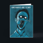 Blue Horror Monster Custom Zombie Birthday Kaart<br><div class="desc">Verjaardagen kunnen eng zijn. Stuur je favoriete fan van monsters en horrorfilms een leuke, gepersonaliseerde verjaardagskaart. Dit wenskaart is een illustratie van een zombie jongen met insectententakels die uit zijn mond steken in tinten blauw en zwart tegen een turquoise blauwe achtergrond. Deze kaart is klaar om te worden aangepast met...</div>