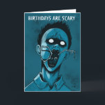 Blue Horror Monster Custom Zombie Birthday Kaart<br><div class="desc">Verjaardagen kunnen eng zijn. Stuur je favoriete fan van monsters en horrorfilms een leuke, gepersonaliseerde verjaardagskaart. Dit wenskaart is een illustratie van een zombie jongen met insectententakels die uit zijn mond steken in tinten blauw en zwart tegen een turquoise blauwe achtergrond. Deze kaart is klaar om te worden aangepast met...</div>