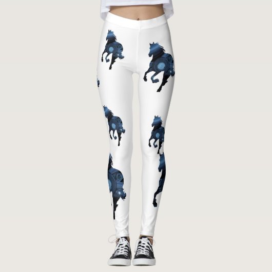 Blue Horses Art Aangepaste Leggings (Voorkant)