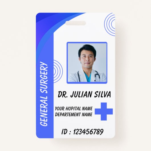 Blue Hospital Employee ID Badge Template (Voorkant)