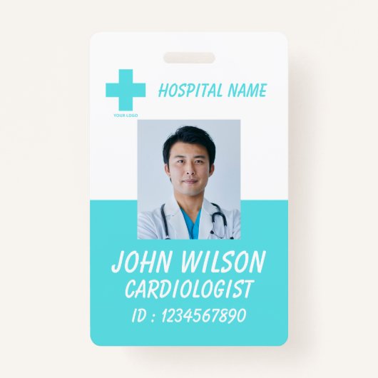 Blue Hospital Employee Name ID Badge (Voorkant)
