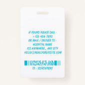 Blue Hospital Employee Name ID Badge (Achterkant)