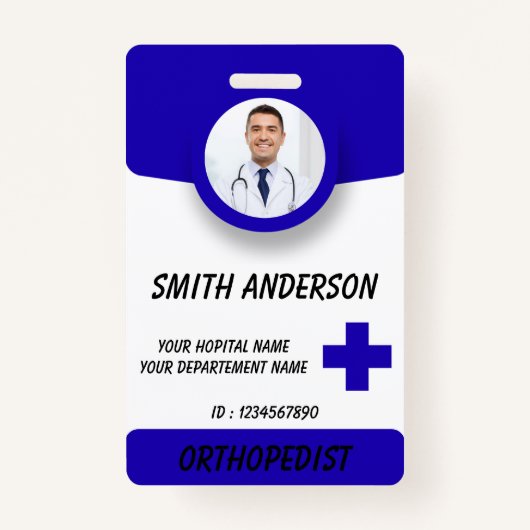 Blue Hospital Logo Employee Photo ID Badge (Voorkant)