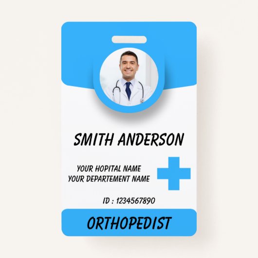 Blue Hospital Logo Employee Photo ID Badge (Voorkant)