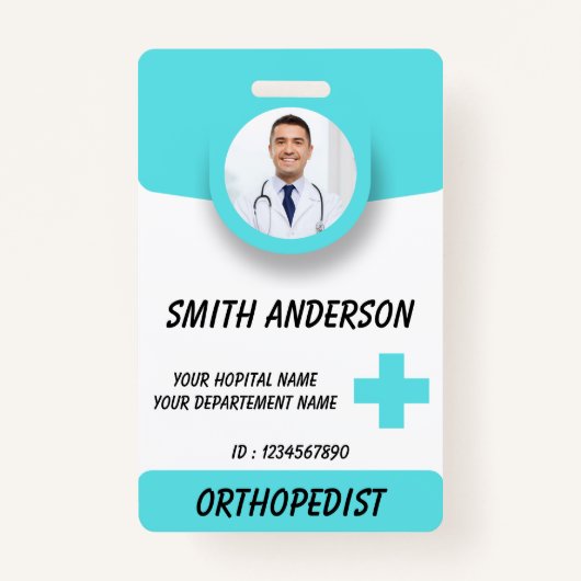 Blue Hospital Logo Employee Photo ID Badge (Voorkant)