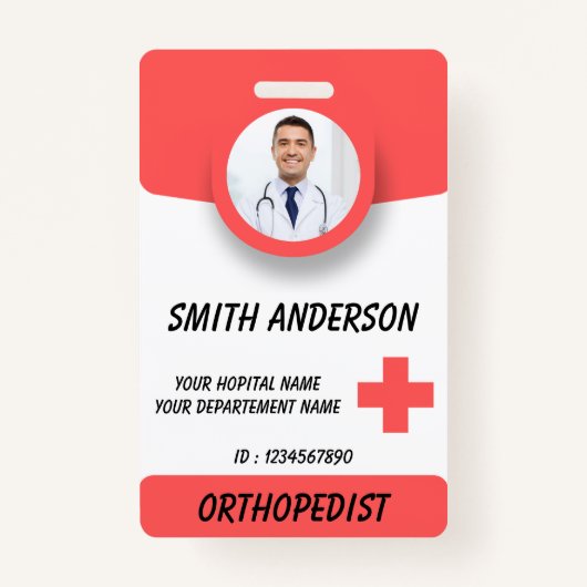 Blue Hospital Logo Employee Photo ID Badge (Voorkant)