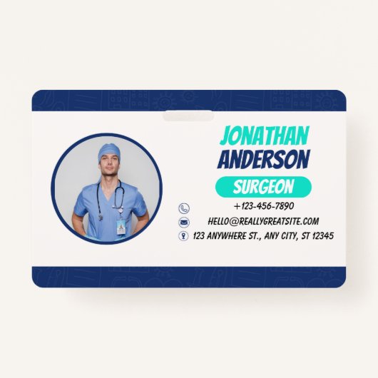 Blue | Hospital Medical Employee Photo ID Badge (Voorkant)
