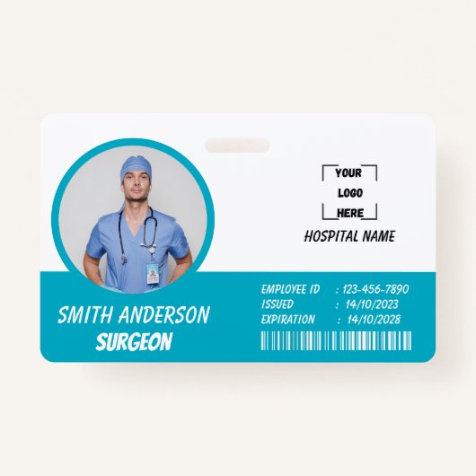Blue | Hospital Medical Employee Photo ID Badge (Voorkant)