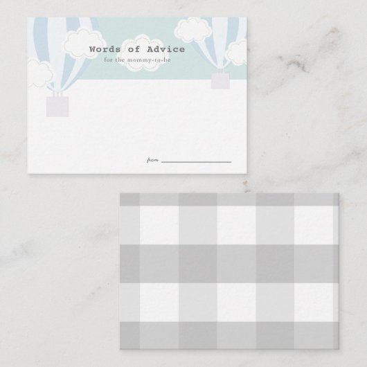 Blue Hot Air Ballon Baby shower Advice Kaart (Voorkant / Achterkant)