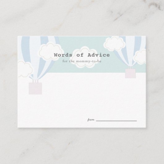 Blue Hot Air Ballon Baby shower Advice Kaart (Voorkant)