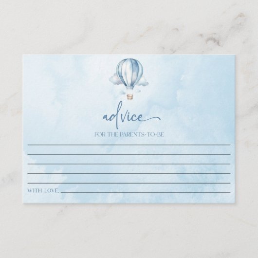 Blue Hot Air Ballon Baby shower Advieskaart (Voorkant)