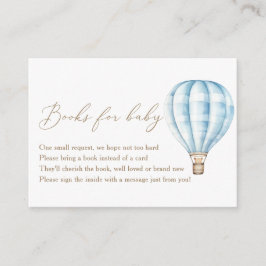 Blue Hot Air Ballon Baby shower Boeken voor Baby Informatiekaartje