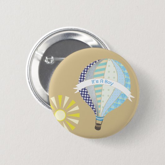 Blue Hot Air Ballon Baby shower Button (Voorkant /achterkant)